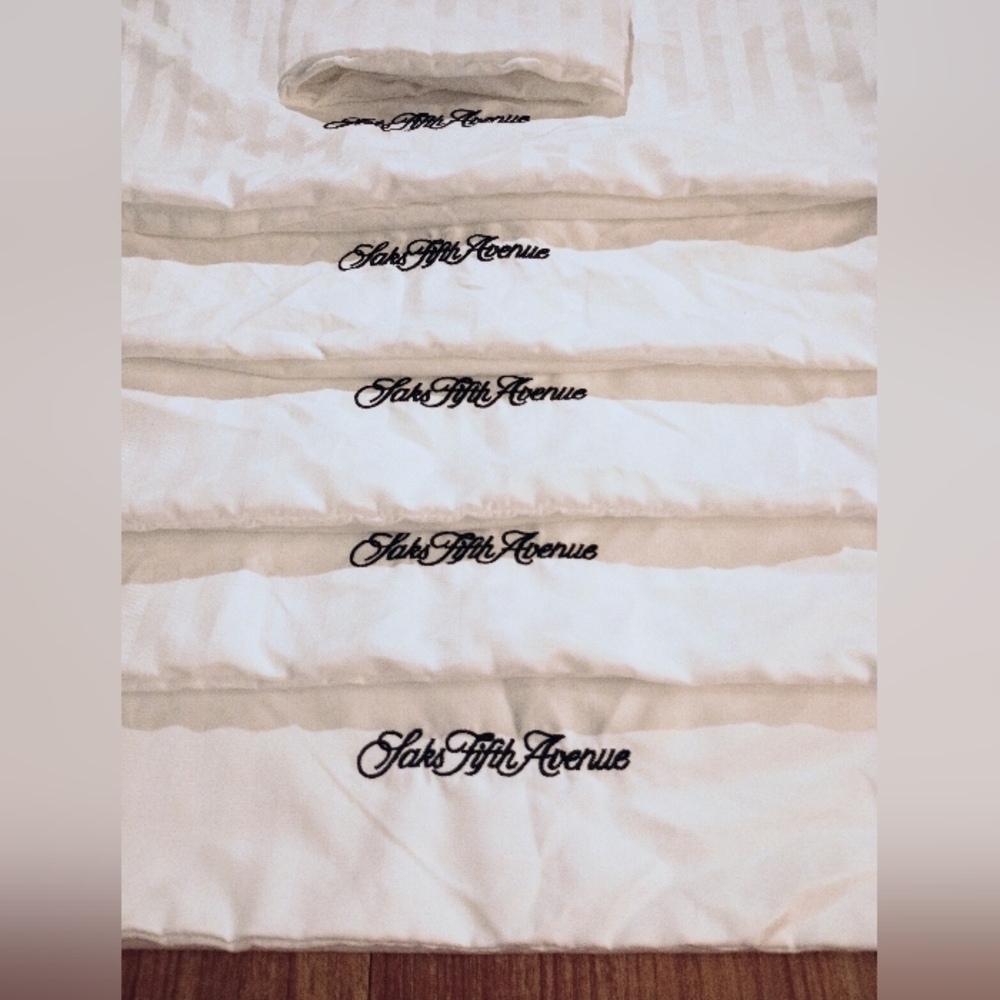 Saks Fifth Avenue Luxury Embroidered  White Stripe Pillowcases  Set of Six